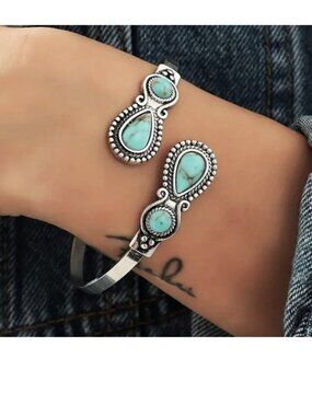 Turquoise Bracelet Bangle Cuff Native Silver Stylish Adjustable Fashion Stunning